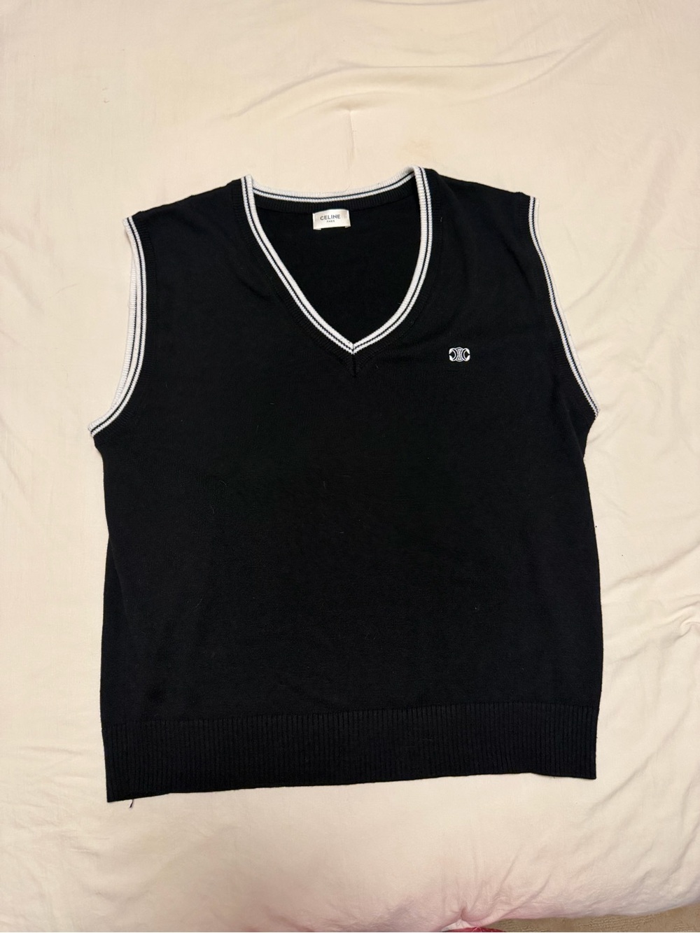 CELINE Black V-Neck Sleeveless Sweater Vest size Large